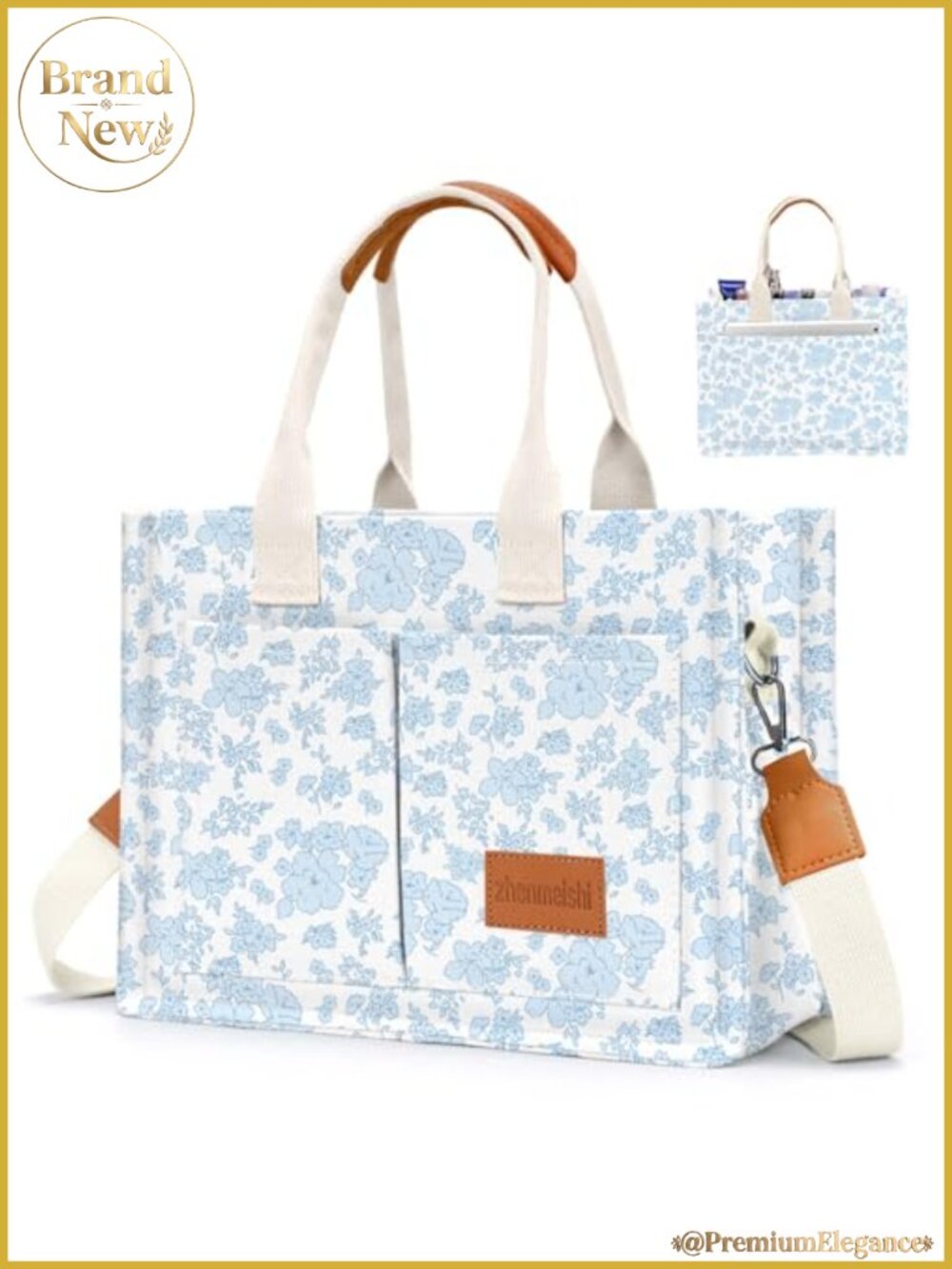 Canvas Tote Bag with Pockets Women Crossbody Shoulder Work Bag